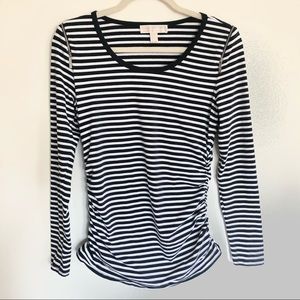 Michael Kors - Striped Ruched Long Sleeve Top with Accent Zippers - Size Medium
